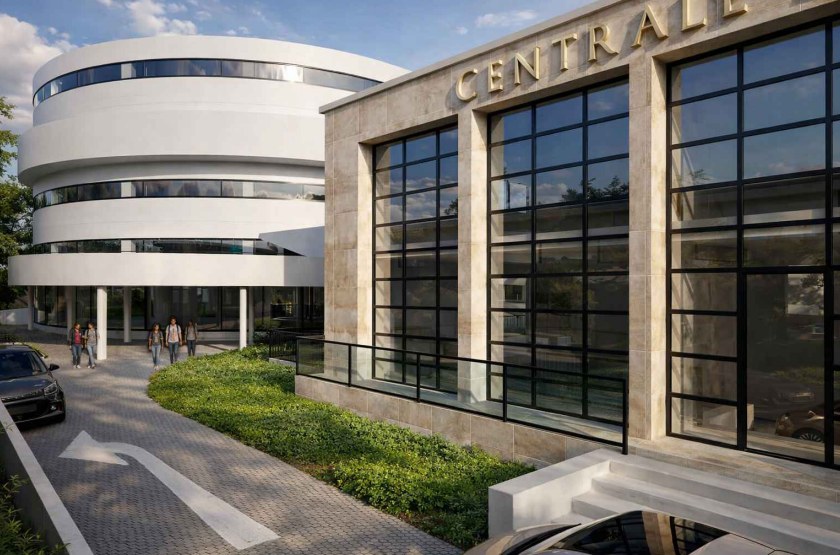 Rendering of the central hall and the tower